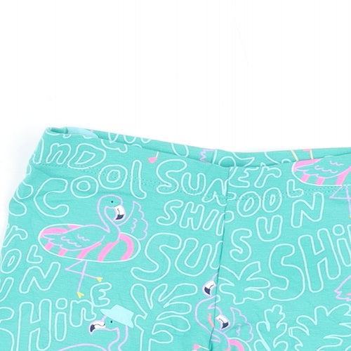 Marks and Spencer Girls Green Geometric Cotton Biker Shorts Size 3-4 Years Regular - Flamingo Print