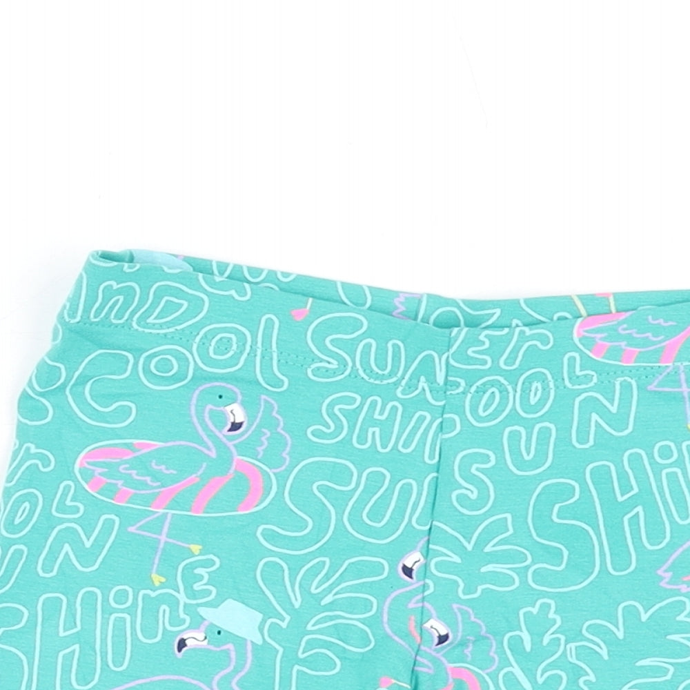Marks and Spencer Girls Green Geometric Cotton Biker Shorts Size 3-4 Years Regular - Flamingo Print