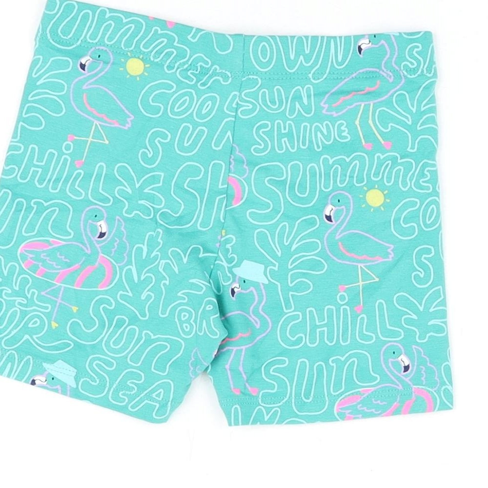 Marks and Spencer Girls Green Geometric Cotton Biker Shorts Size 3-4 Years Regular - Flamingo Print