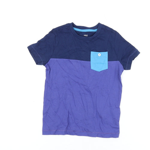 Marks and Spencer Boys Purple Cotton Basic T-Shirt Size 3-4 Years Round Neck Pullover