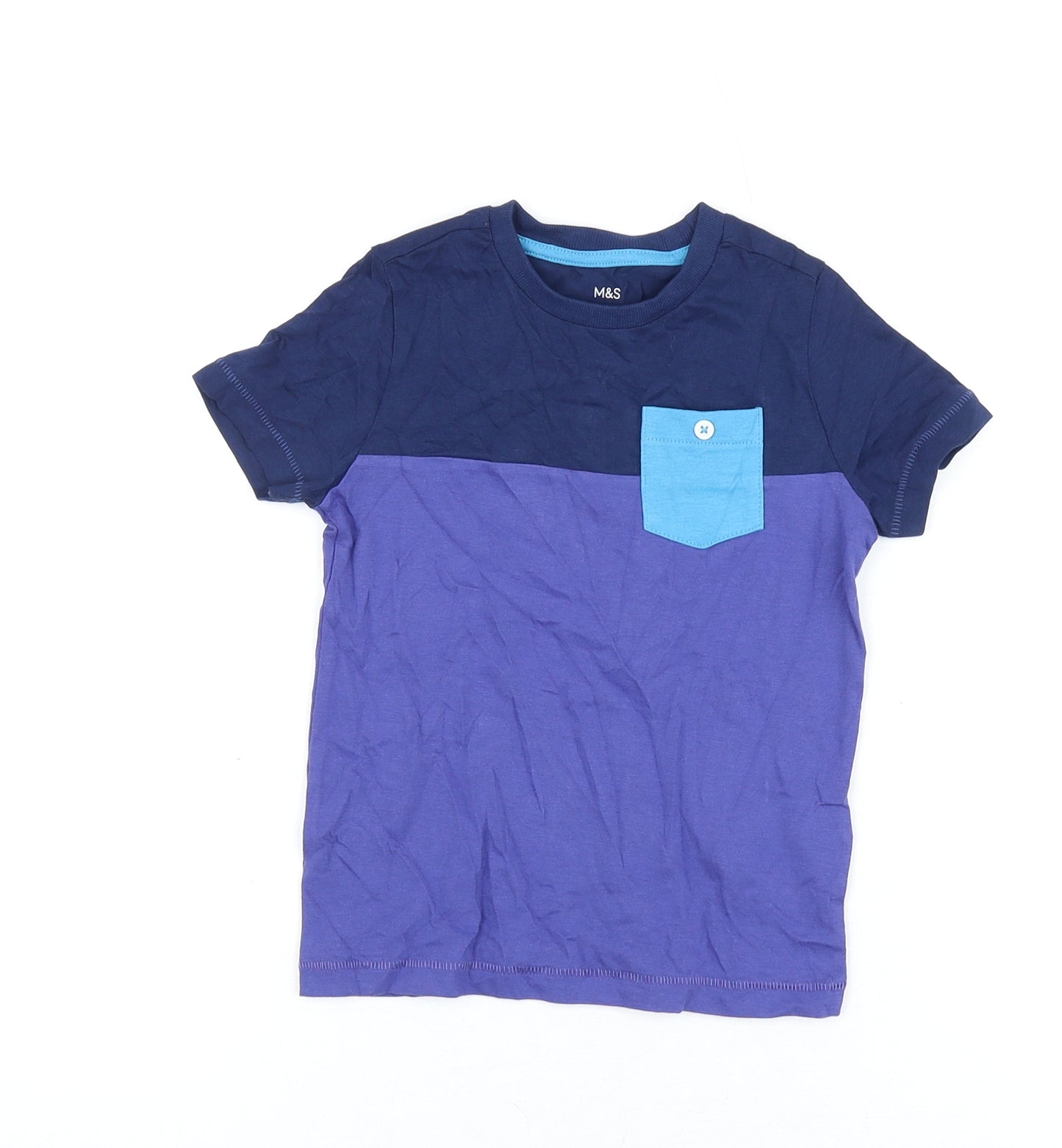 Marks and Spencer Boys Purple Cotton Basic T-Shirt Size 3-4 Years Round Neck Pullover