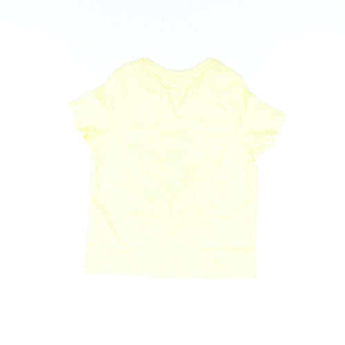 Marks and Spencer Girls Yellow Cotton Basic T-Shirt Size 3-4 Years Round Neck Pullover - Dolphin And Turtle Print