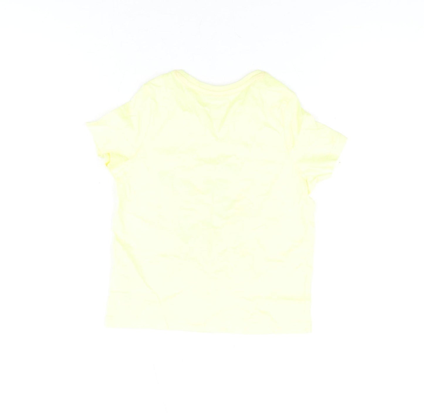 Marks and Spencer Girls Yellow Cotton Basic T-Shirt Size 3-4 Years Round Neck Pullover - Dolphin And Turtle Print