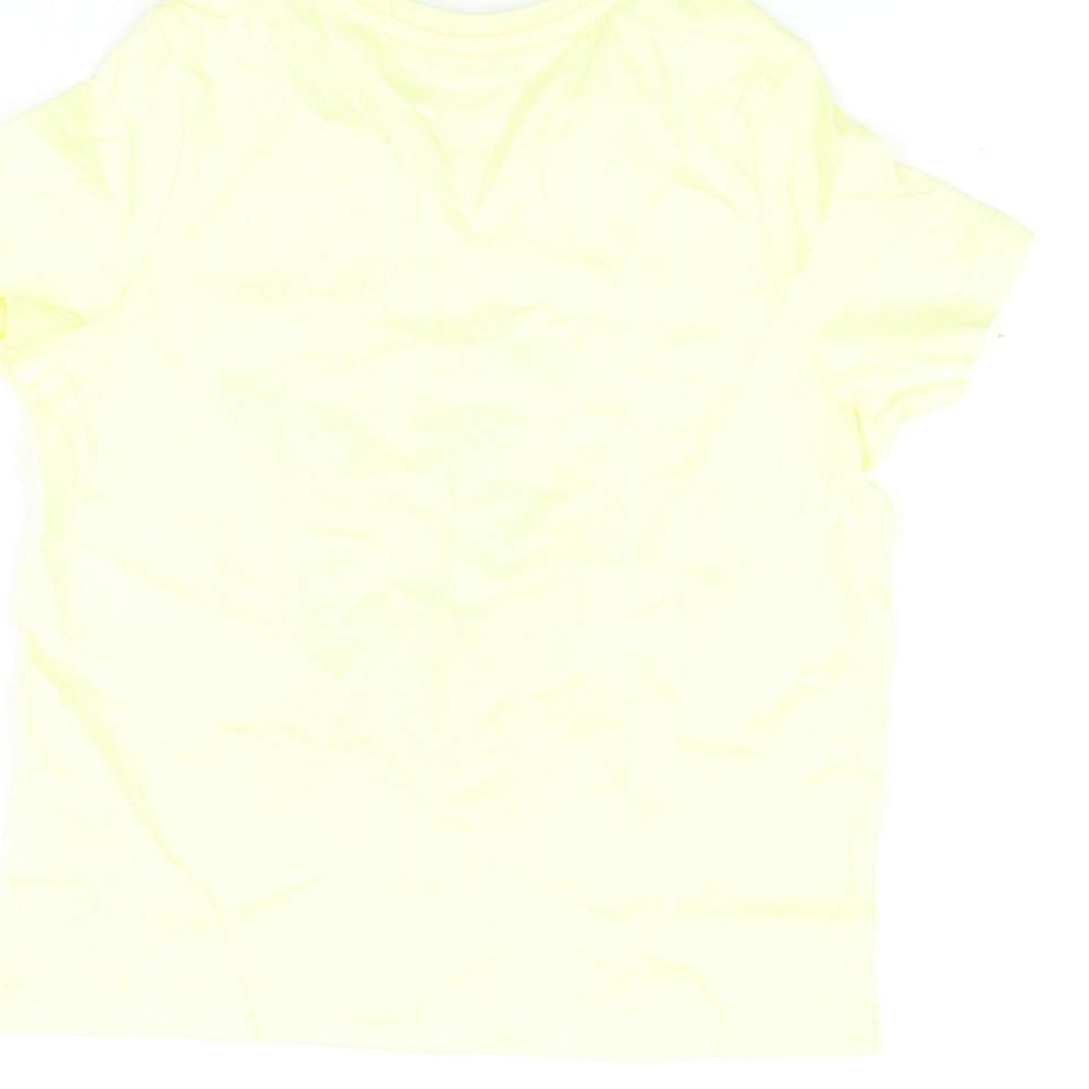 Marks and Spencer Girls Yellow Cotton Basic T-Shirt Size 3-4 Years Round Neck Pullover - Dolphin And Turtle Print