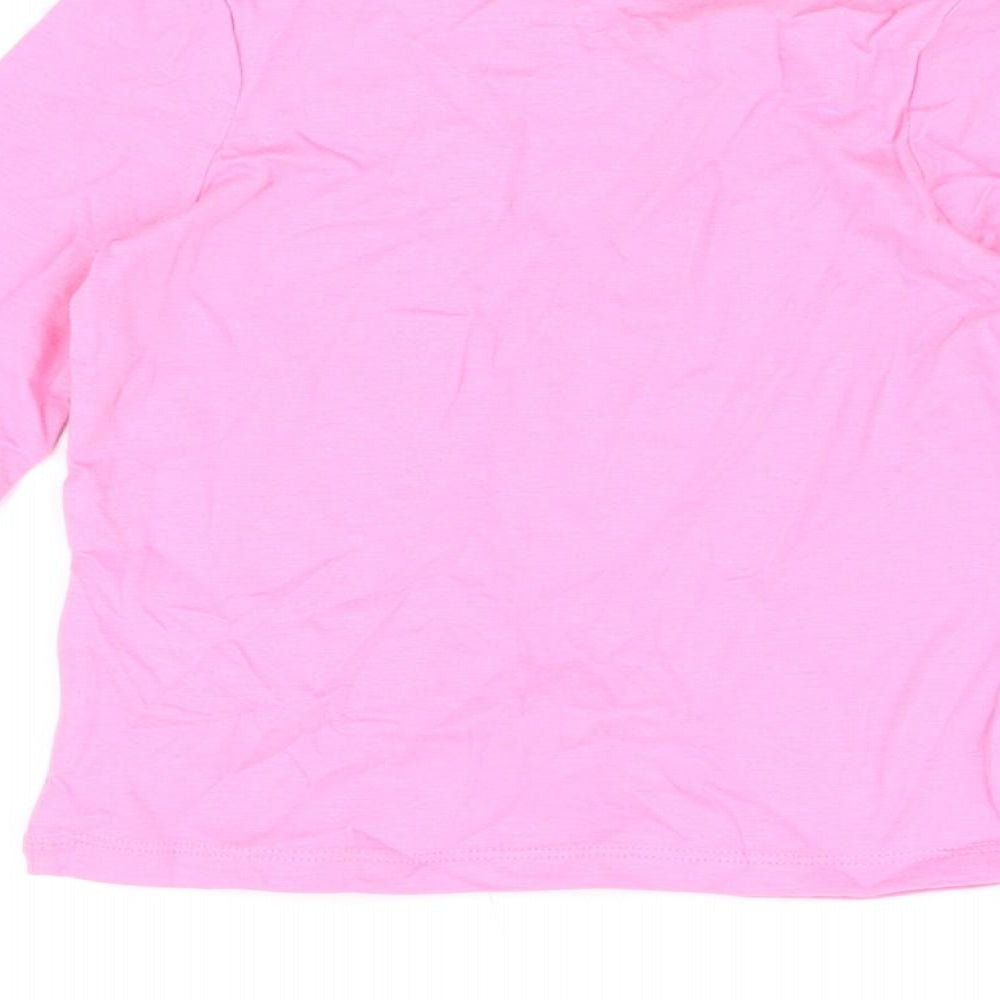 Marks and Spencer Girls Pink Cotton Basic T-Shirt Size 3-4 Years Round Neck Pullover - Hedgehog Print