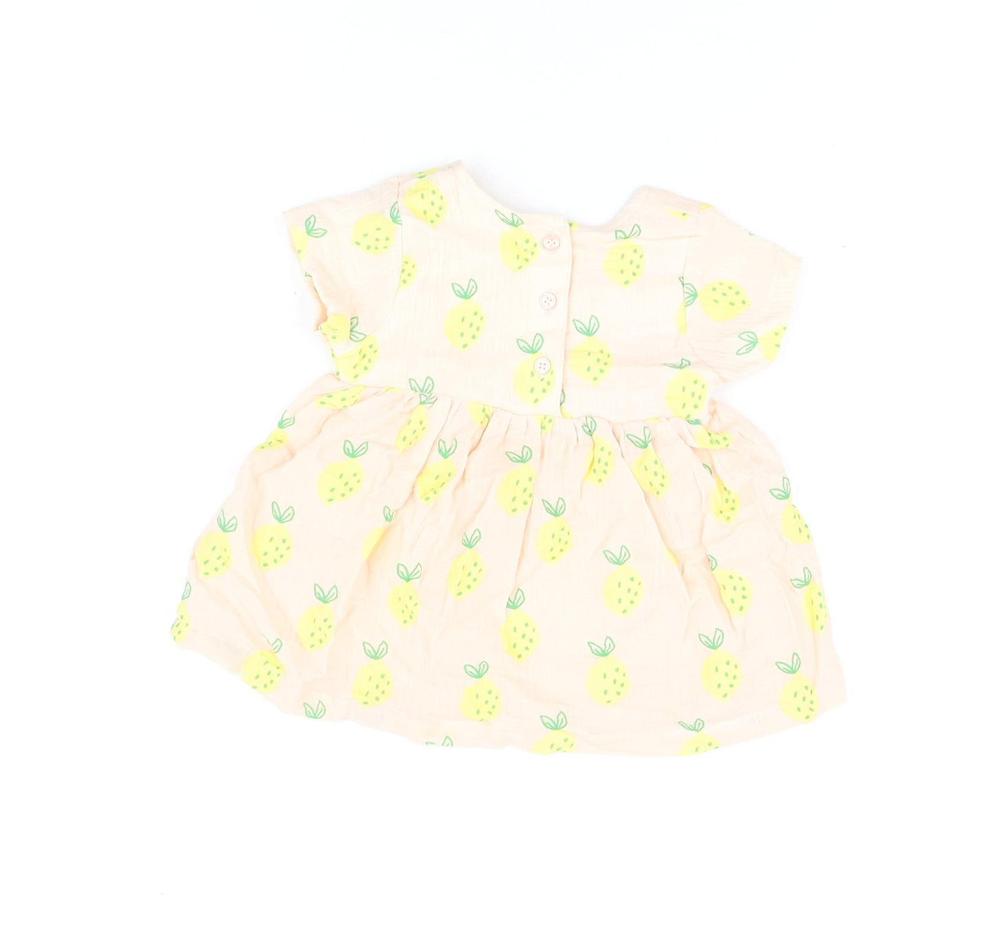 Marks and Spencer Girls Pink Geometric Cotton A-Line Size 3-6 Months Round Neck Button - Lemon Print