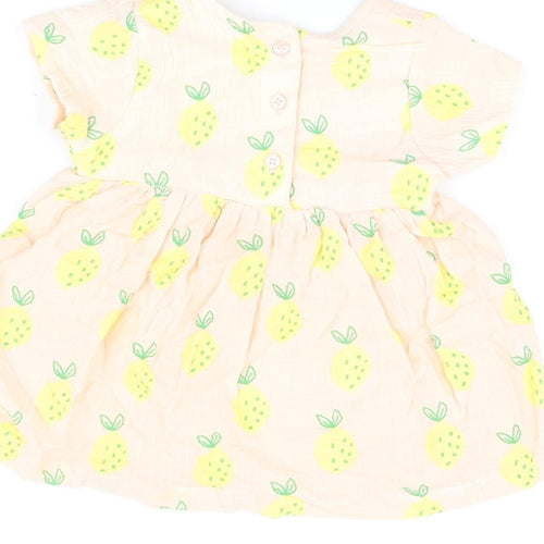 Marks and Spencer Girls Pink Geometric Cotton A-Line Size 3-6 Months Round Neck Button - Lemon Print