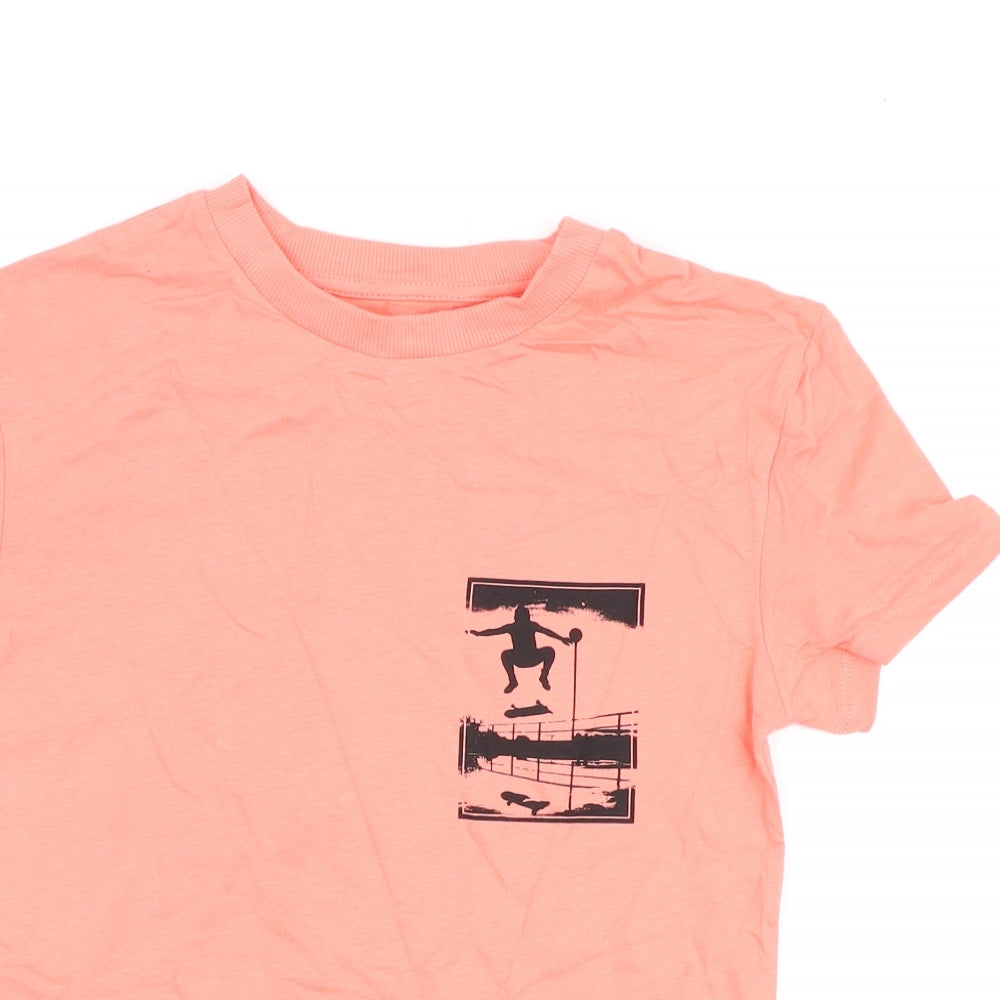 Marks and Spencer Boys Red Cotton Basic T-Shirt Size 7-8 Years Round Neck Pullover