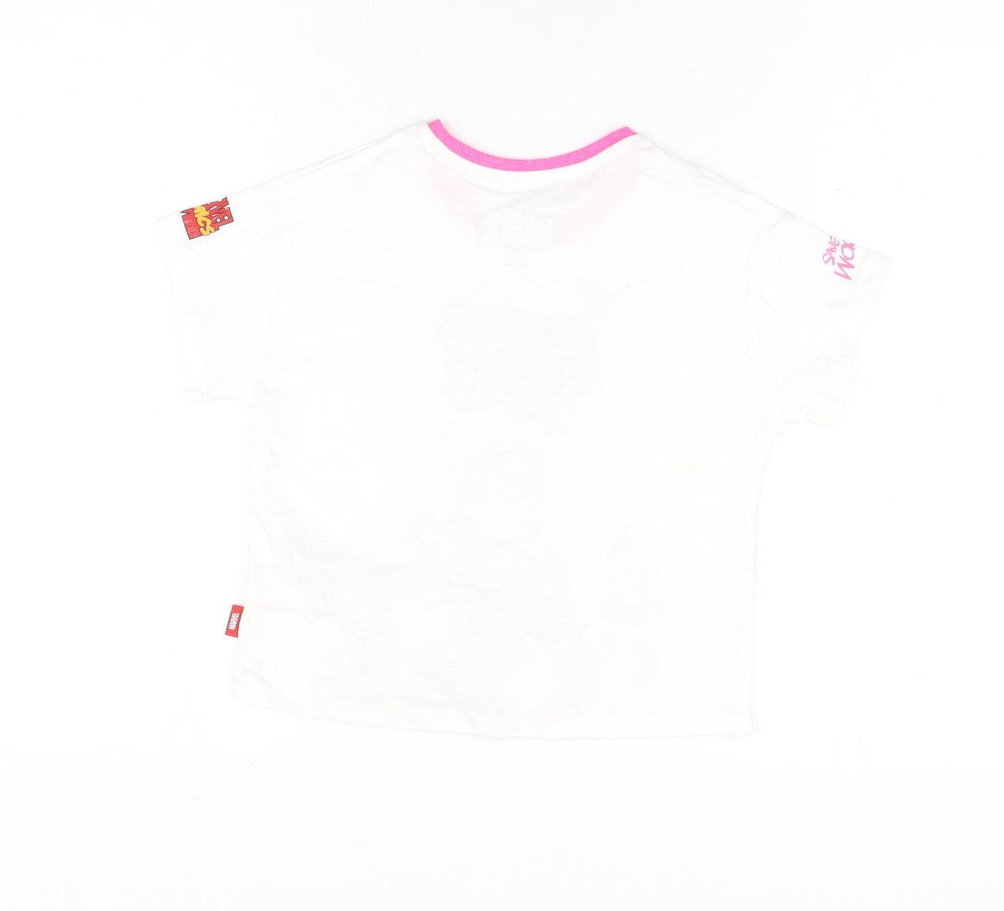 Marks and Spencer Girls White Polyester Basic T-Shirt Size 3-4 Years Round Neck Pullover - Marvel, Hero Vibes