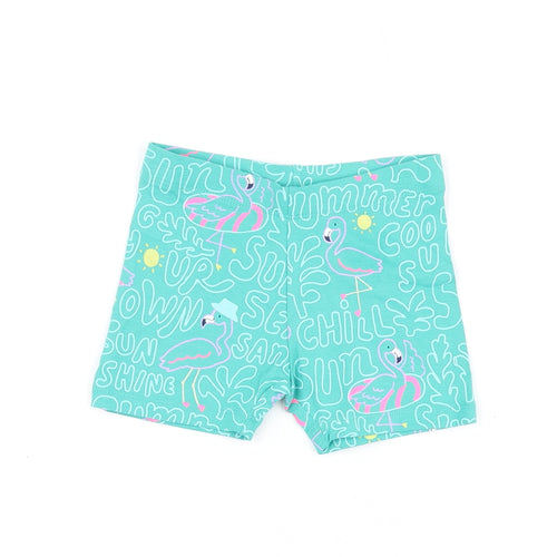 Marks and Spencer Girls Green Geometric Cotton Biker Shorts Size 2-3 Years Regular - Flamingo Print