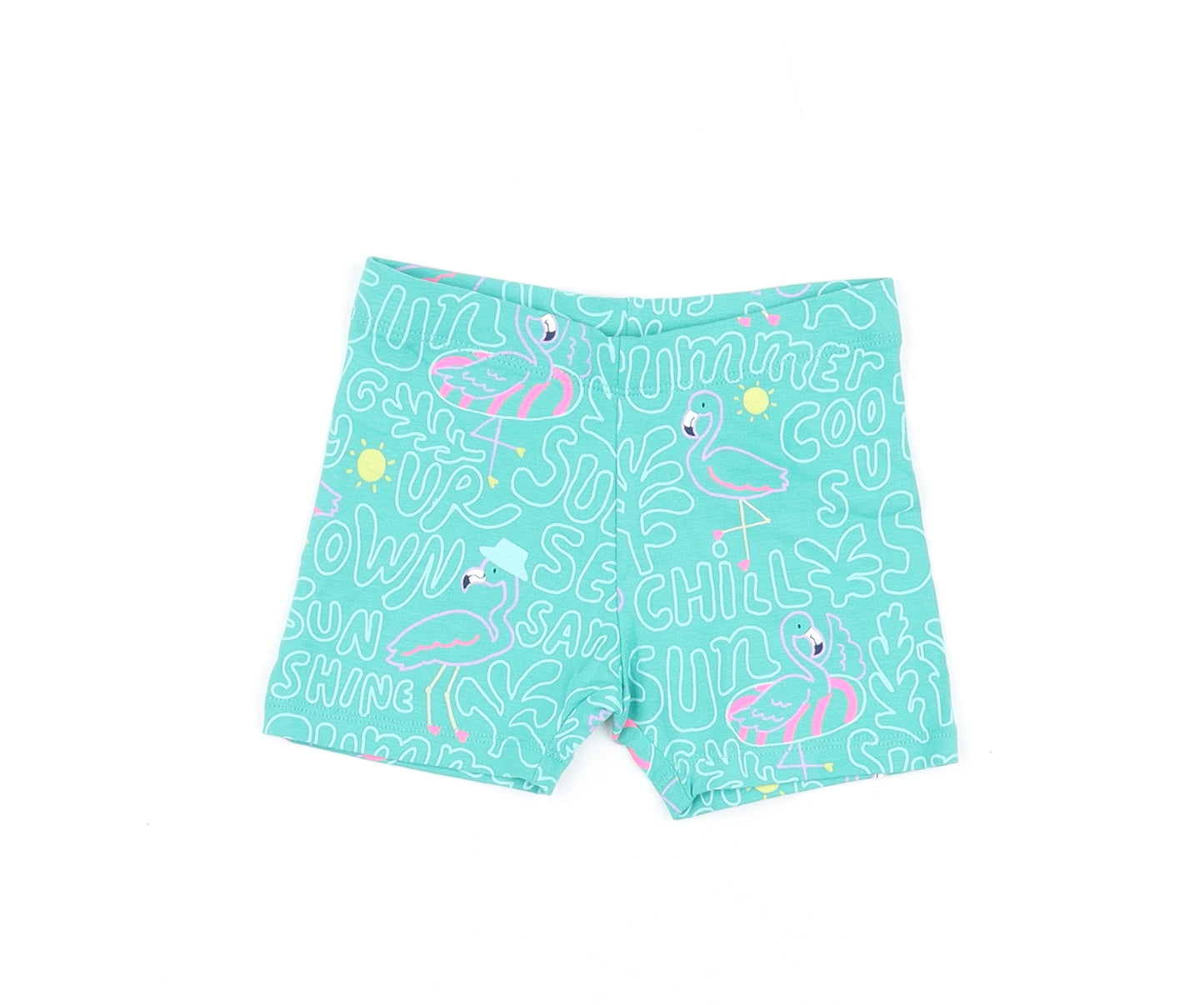 Marks and Spencer Girls Green Geometric Cotton Biker Shorts Size 2-3 Years Regular - Flamingo Print