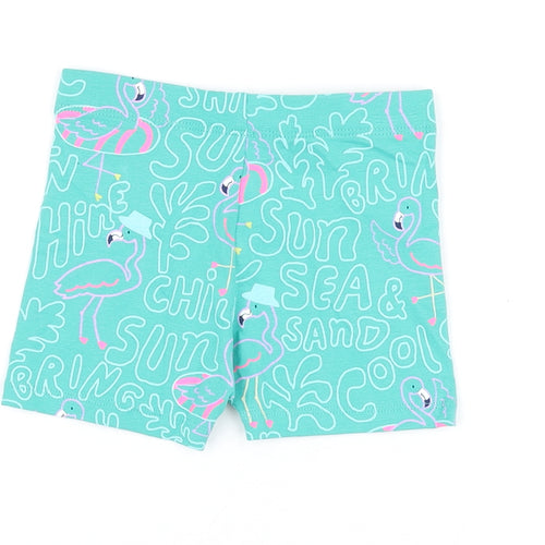 Marks and Spencer Girls Green Geometric Cotton Biker Shorts Size 2-3 Years Regular - Flamingo Print