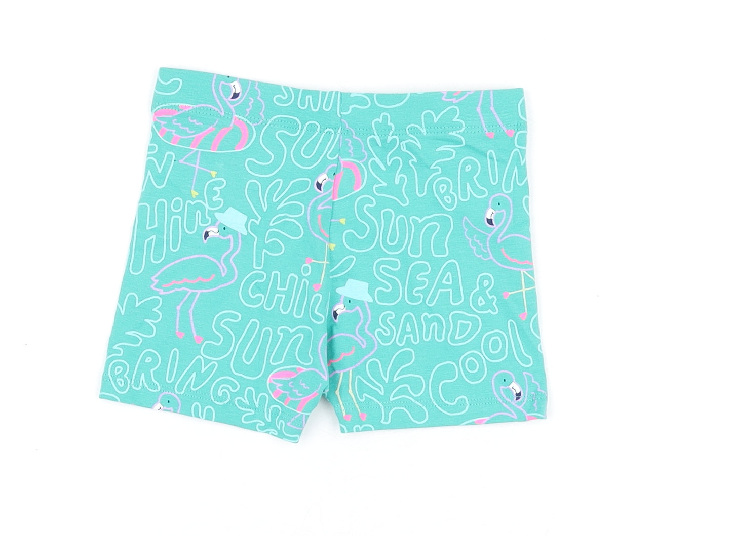 Marks and Spencer Girls Green Geometric Cotton Biker Shorts Size 2-3 Years Regular - Flamingo Print