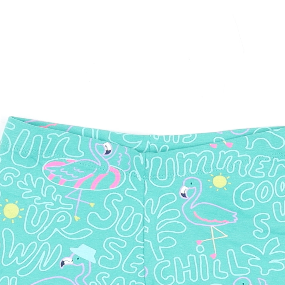 Marks and Spencer Girls Green Geometric Cotton Biker Shorts Size 2-3 Years Regular - Flamingo Print