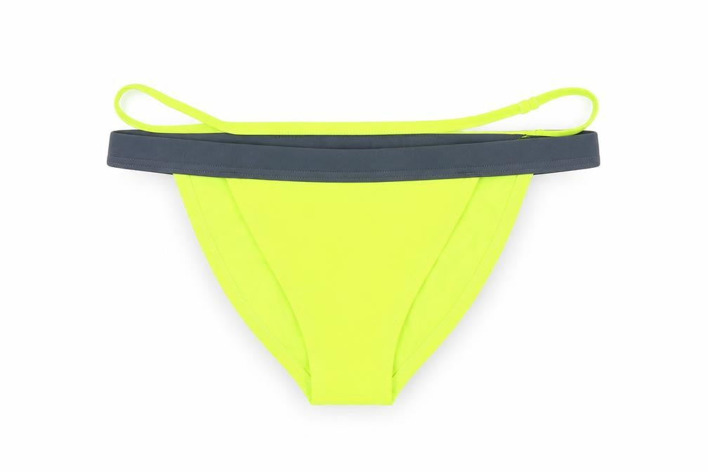 Front view of Speedo women’s yellow polyamide swim bottom, size M