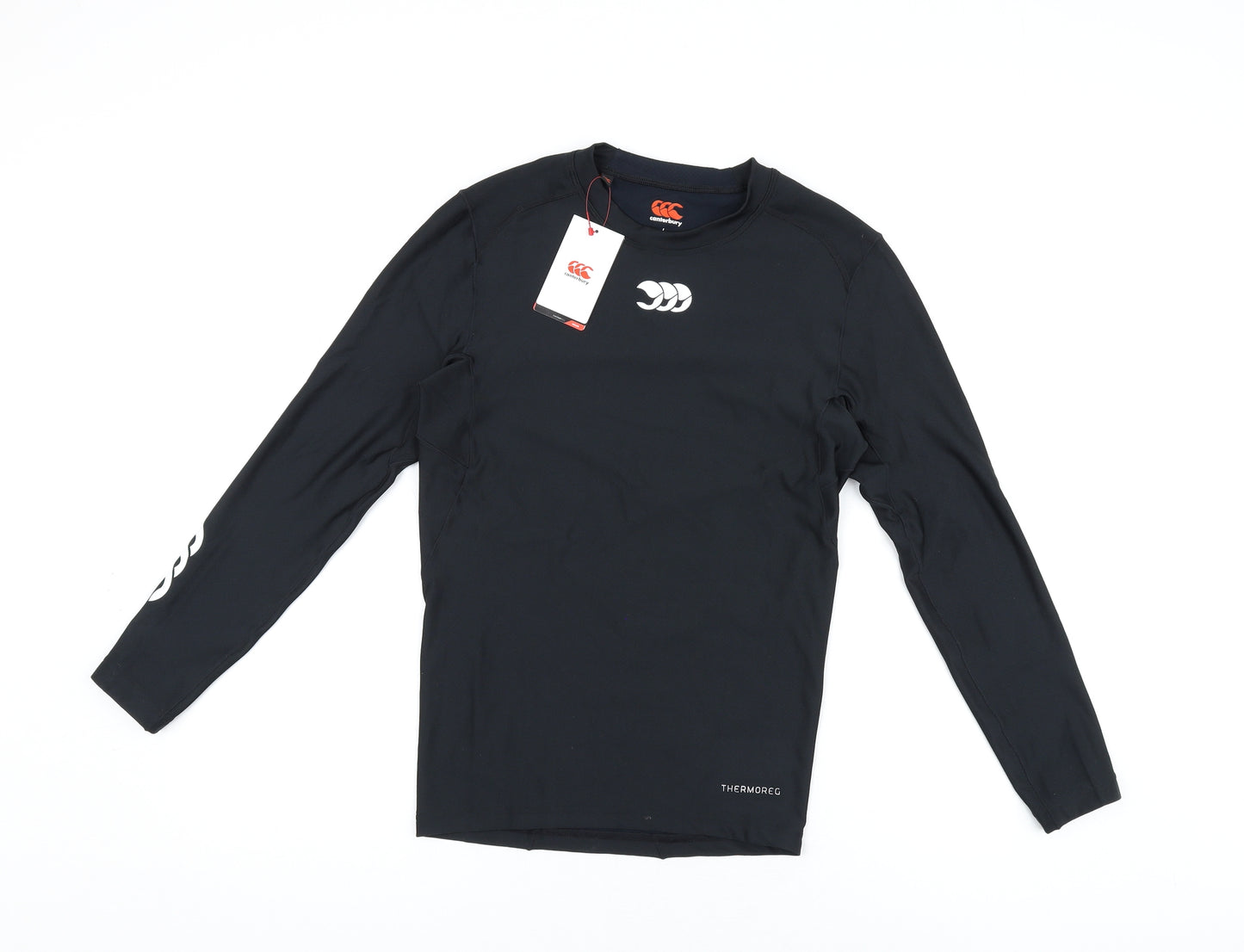 Canterbury Mens Black Polyester Basic T-Shirt Size L Round Neck Pullover - Thermal Top
