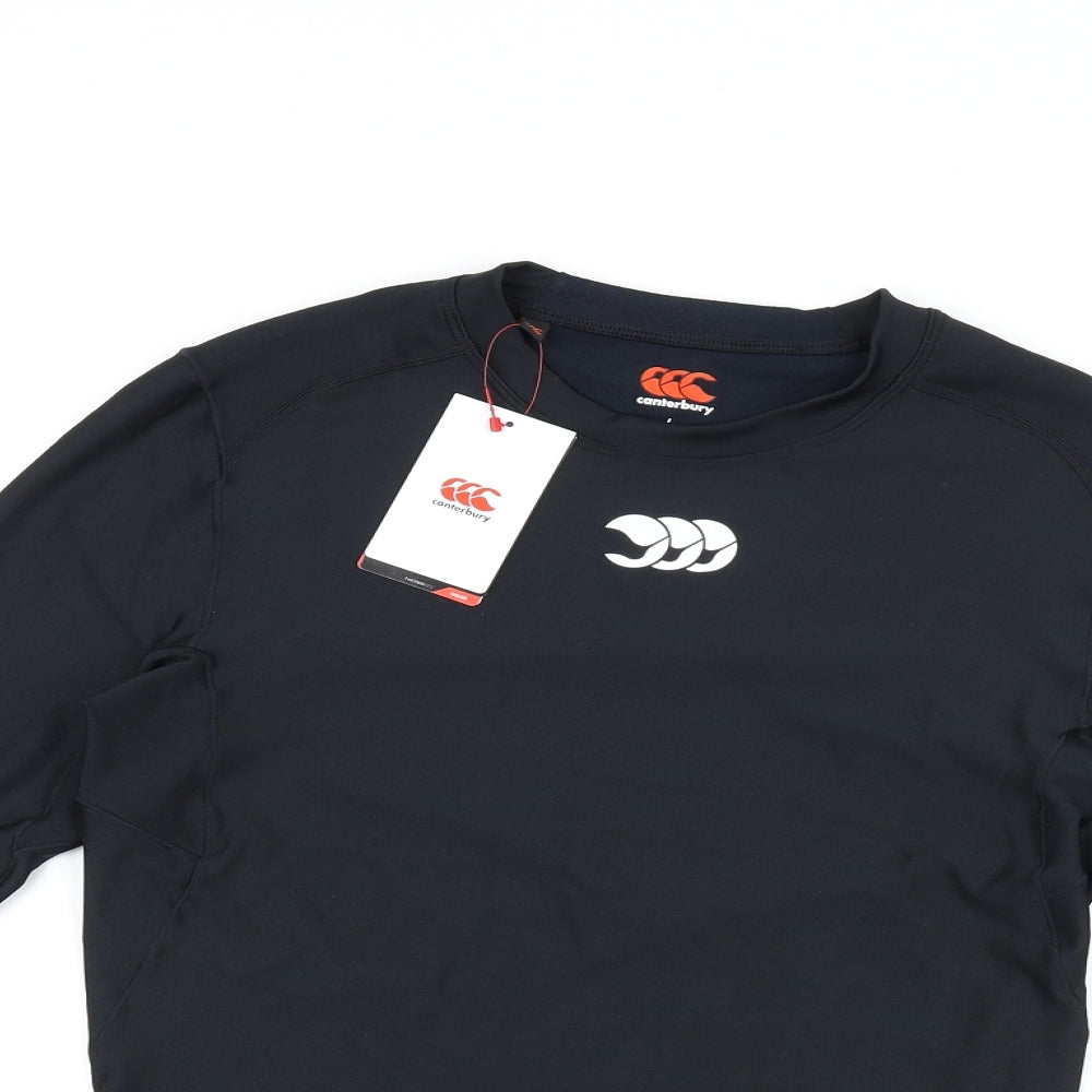 Canterbury Mens Black Polyester Basic T-Shirt Size L Round Neck Pullover - Thermal Top