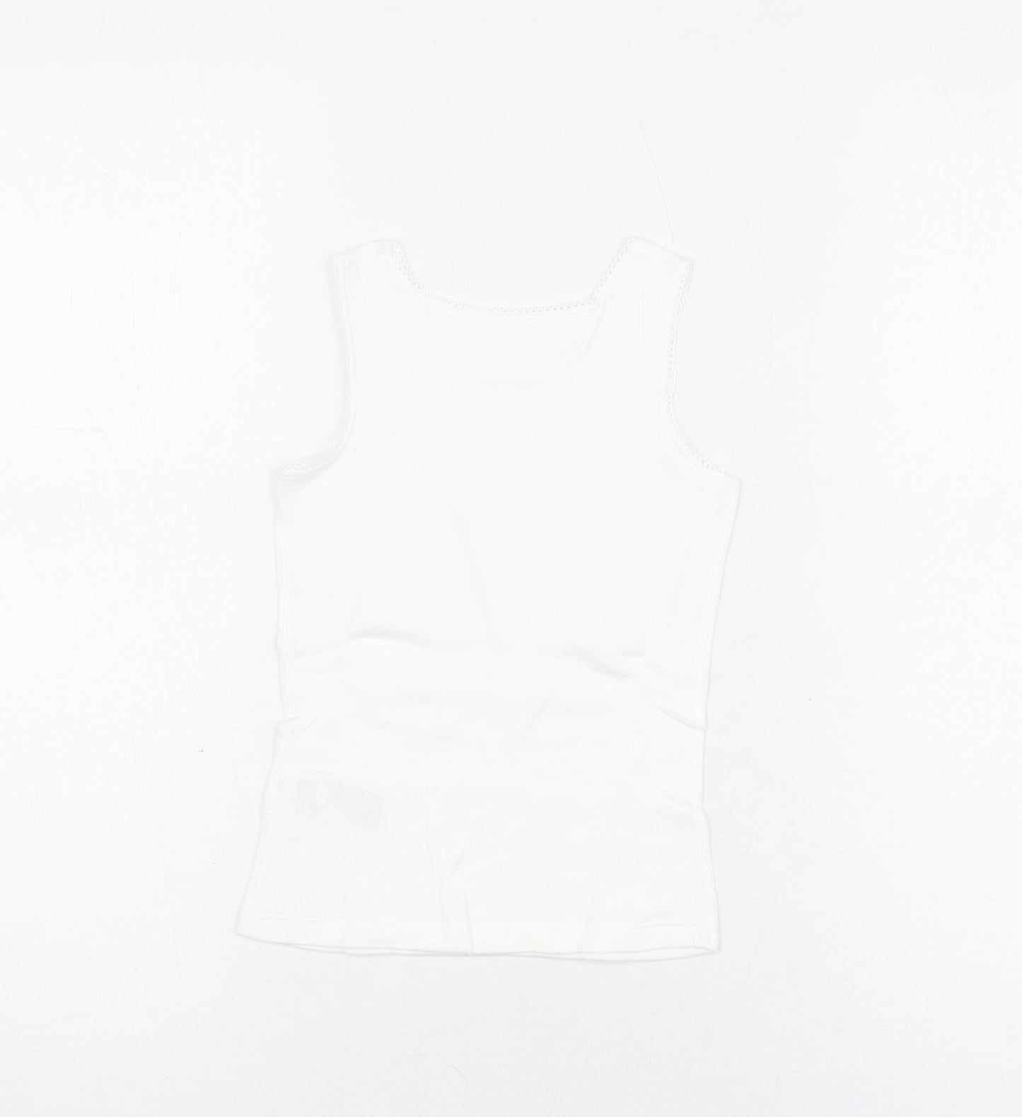 Marks and Spencer Girls White Cotton Basic Tank Size 3-4 Years Round Neck Pullover - Thermal Top