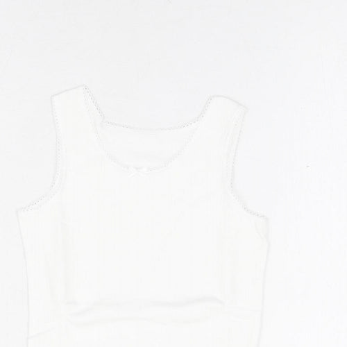 Marks and Spencer Girls White Cotton Basic Tank Size 3-4 Years Round Neck Pullover - Thermal Top
