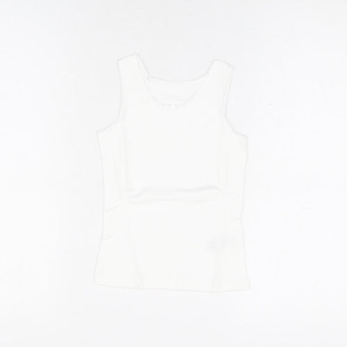 Marks and Spencer Girls White Cotton Basic Tank Size 3-4 Years Round Neck Pullover - Thermal Top