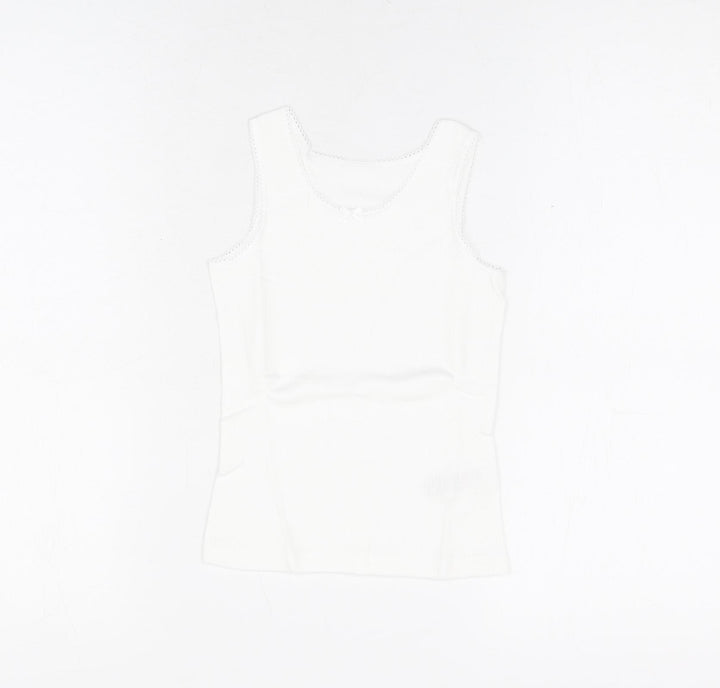 Marks and Spencer Girls White Cotton Basic Tank Size 3-4 Years Round Neck Pullover - Thermal Top