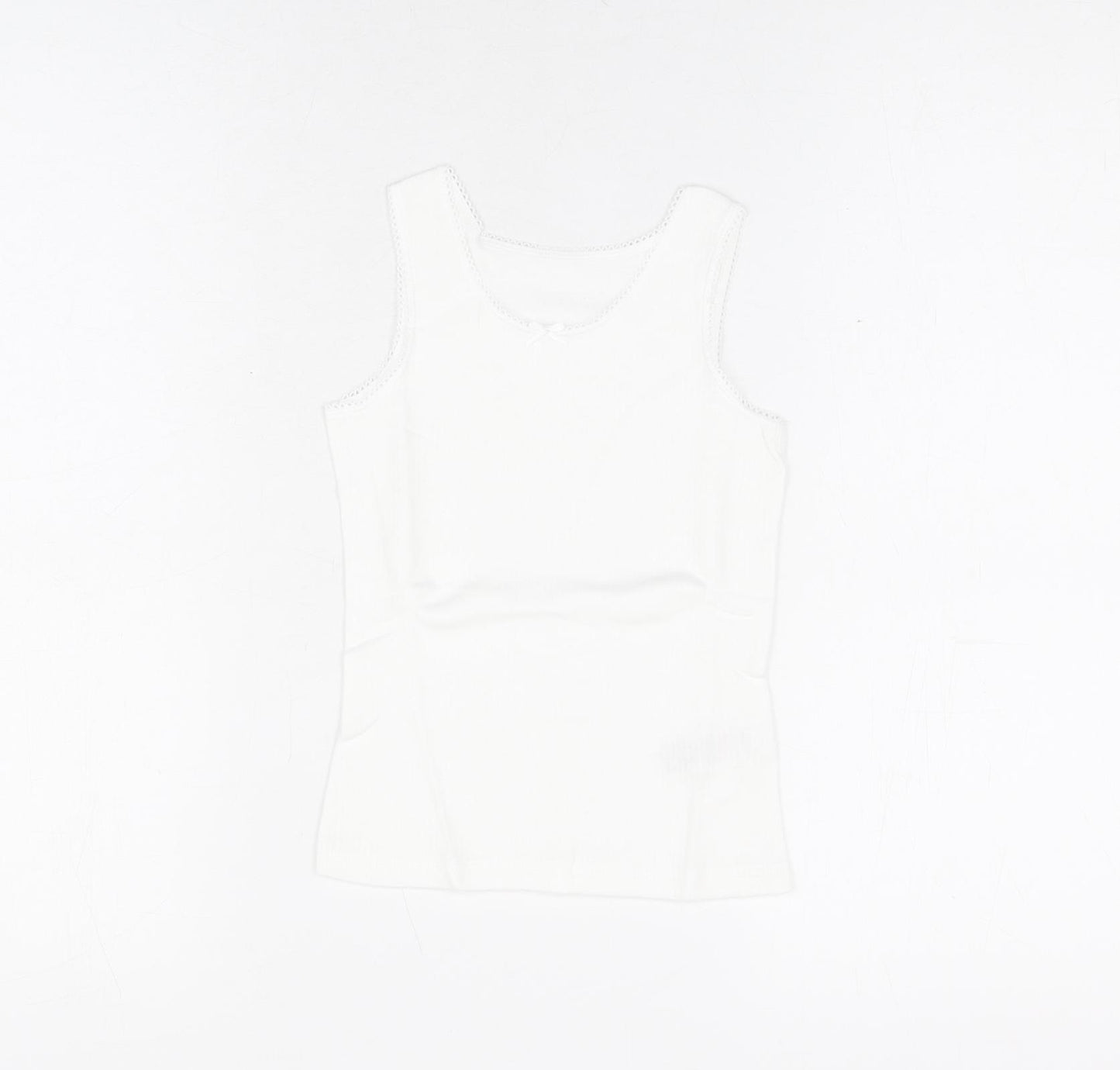 Marks and Spencer Girls White Cotton Basic Tank Size 3-4 Years Round Neck Pullover - Thermal Top