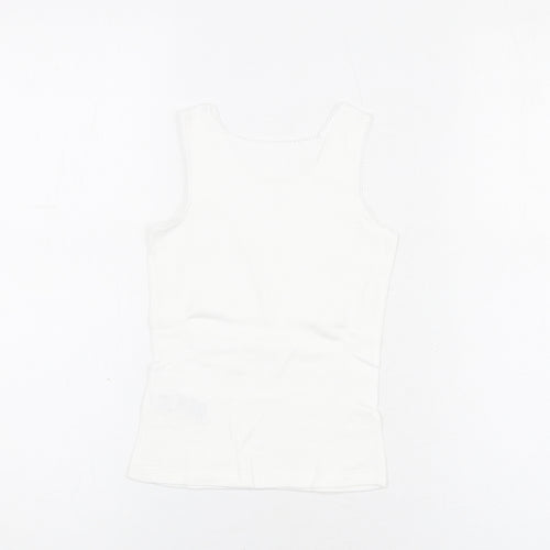 Marks and Spencer Girls White Cotton Basic Tank Size 3-4 Years Round Neck Pullover - Thermal Top