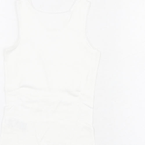 Marks and Spencer Girls White Cotton Basic Tank Size 3-4 Years Round Neck Pullover - Thermal Top
