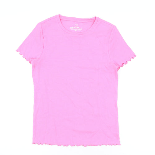 Marks and Spencer Girls Pink Cotton Basic T-Shirt Size 13-14 Years Round Neck Pullover