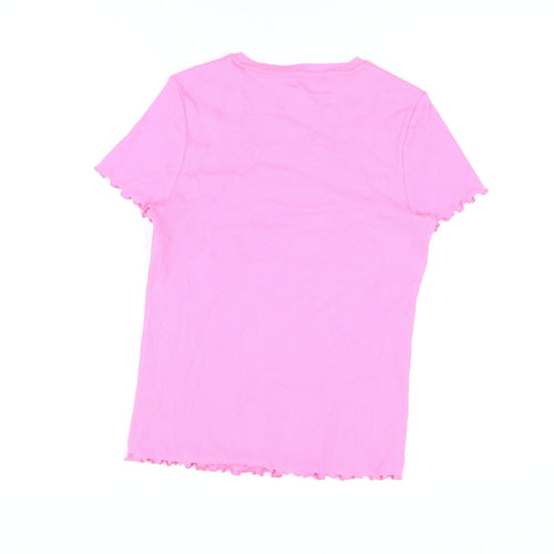 Marks and Spencer Girls Pink Cotton Basic T-Shirt Size 13-14 Years Round Neck Pullover