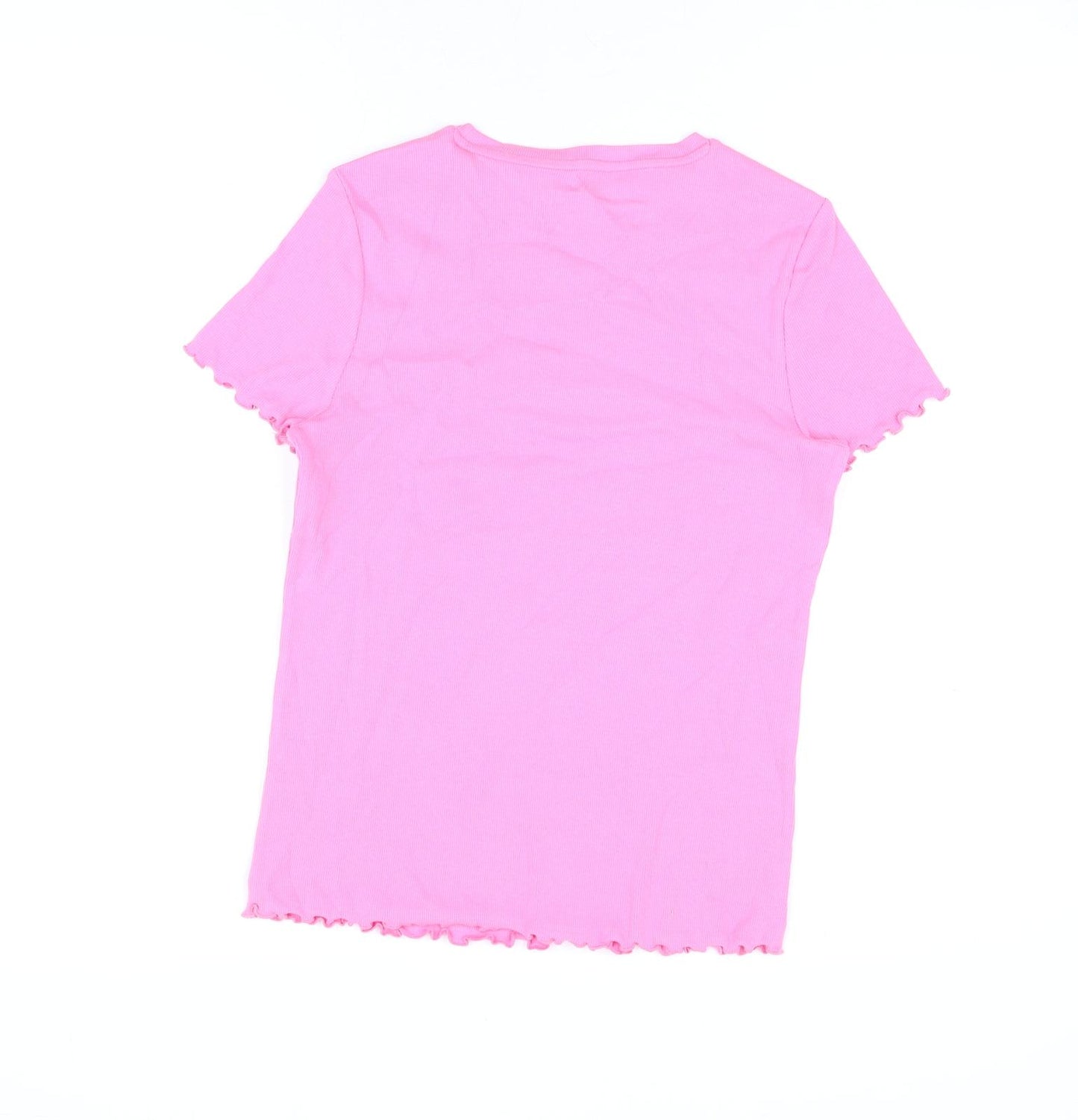 Marks and Spencer Girls Pink Cotton Basic T-Shirt Size 13-14 Years Round Neck Pullover