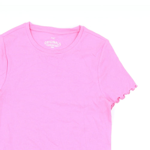 Marks and Spencer Girls Pink Cotton Basic T-Shirt Size 13-14 Years Round Neck Pullover