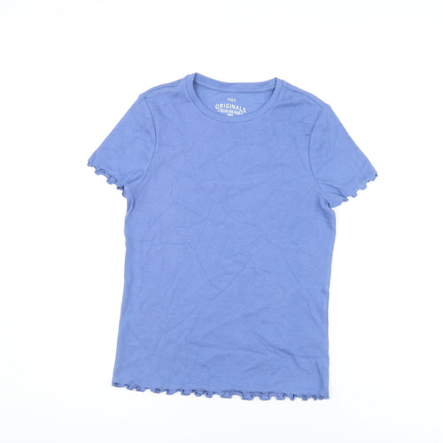 Marks and Spencer Girls Blue Cotton Basic T-Shirt Size 13-14 Years Round Neck Pullover