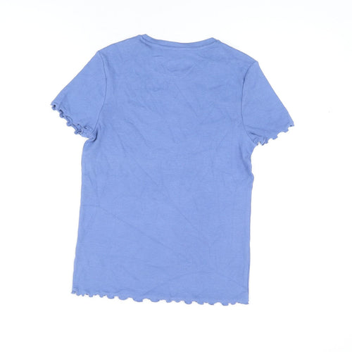 Marks and Spencer Girls Blue Cotton Basic T-Shirt Size 13-14 Years Round Neck Pullover