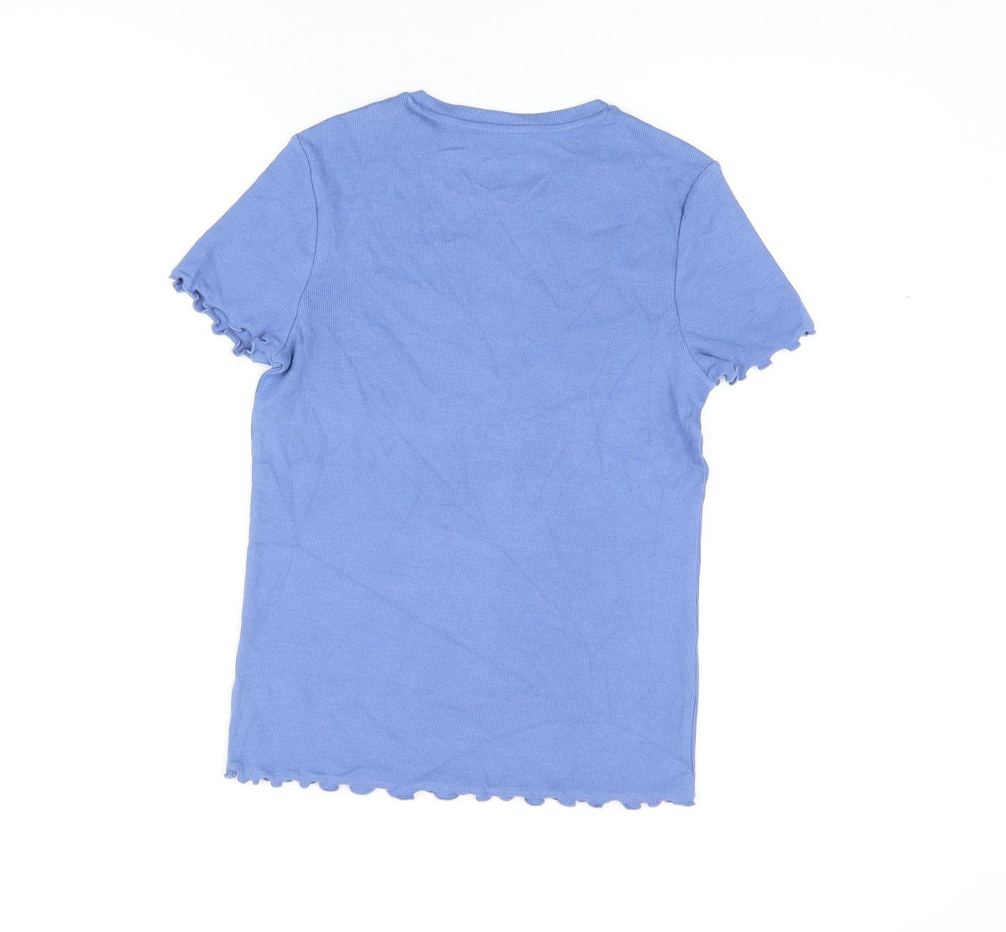 Marks and Spencer Girls Blue Cotton Basic T-Shirt Size 13-14 Years Round Neck Pullover