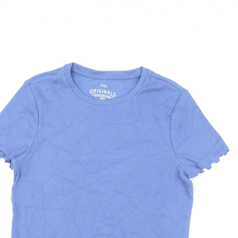 Marks and Spencer Girls Blue Cotton Basic T-Shirt Size 13-14 Years Round Neck Pullover