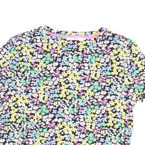 Marks and Spencer Girls Black Floral Cotton Basic T-Shirt Size 10-11 Years Round Neck Pullover