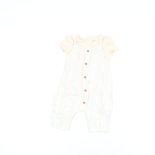 Marks and Spencer Girls Pink Striped Viscose Dungaree Outfit/Set Size 0-3 Months Button