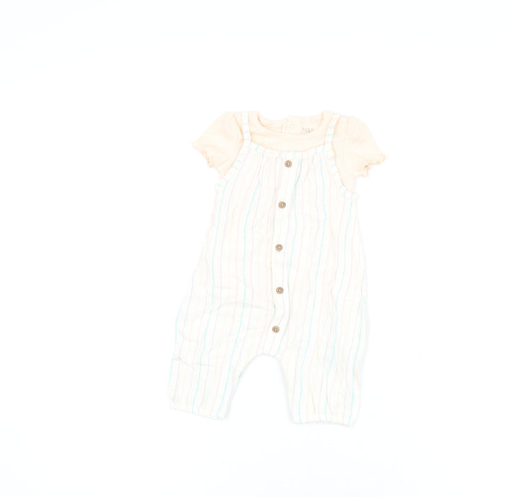 Marks and Spencer Girls Pink Striped Viscose Dungaree Outfit/Set Size 0-3 Months Button
