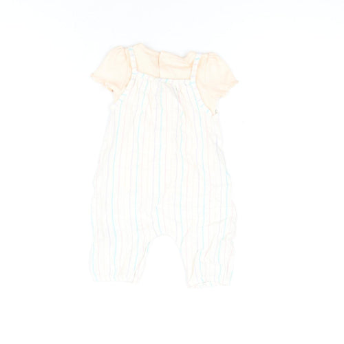 Marks and Spencer Girls Pink Striped Viscose Dungaree Outfit/Set Size 0-3 Months Button