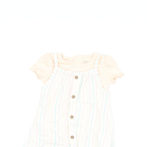 Marks and Spencer Girls Pink Striped Viscose Dungaree Outfit/Set Size 0-3 Months Button