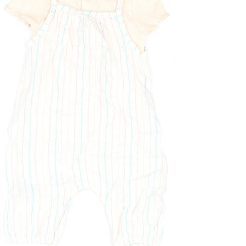Marks and Spencer Girls Pink Striped Viscose Dungaree Outfit/Set Size 0-3 Months Button