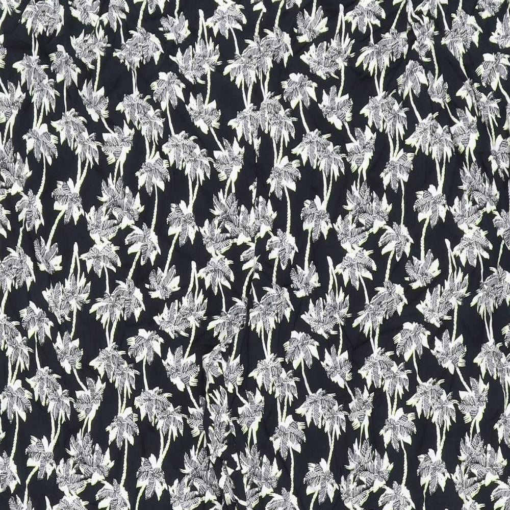Marks and Spencer Womens Black Geometric Viscose Trousers Size 22 L26 in Regular - Palm Tree Print
