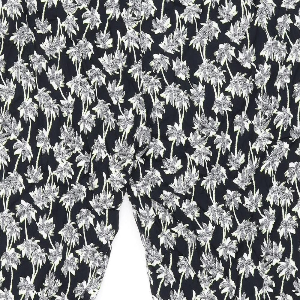 Marks and Spencer Womens Black Geometric Viscose Trousers Size 22 L26 in Regular - Palm Tree Print