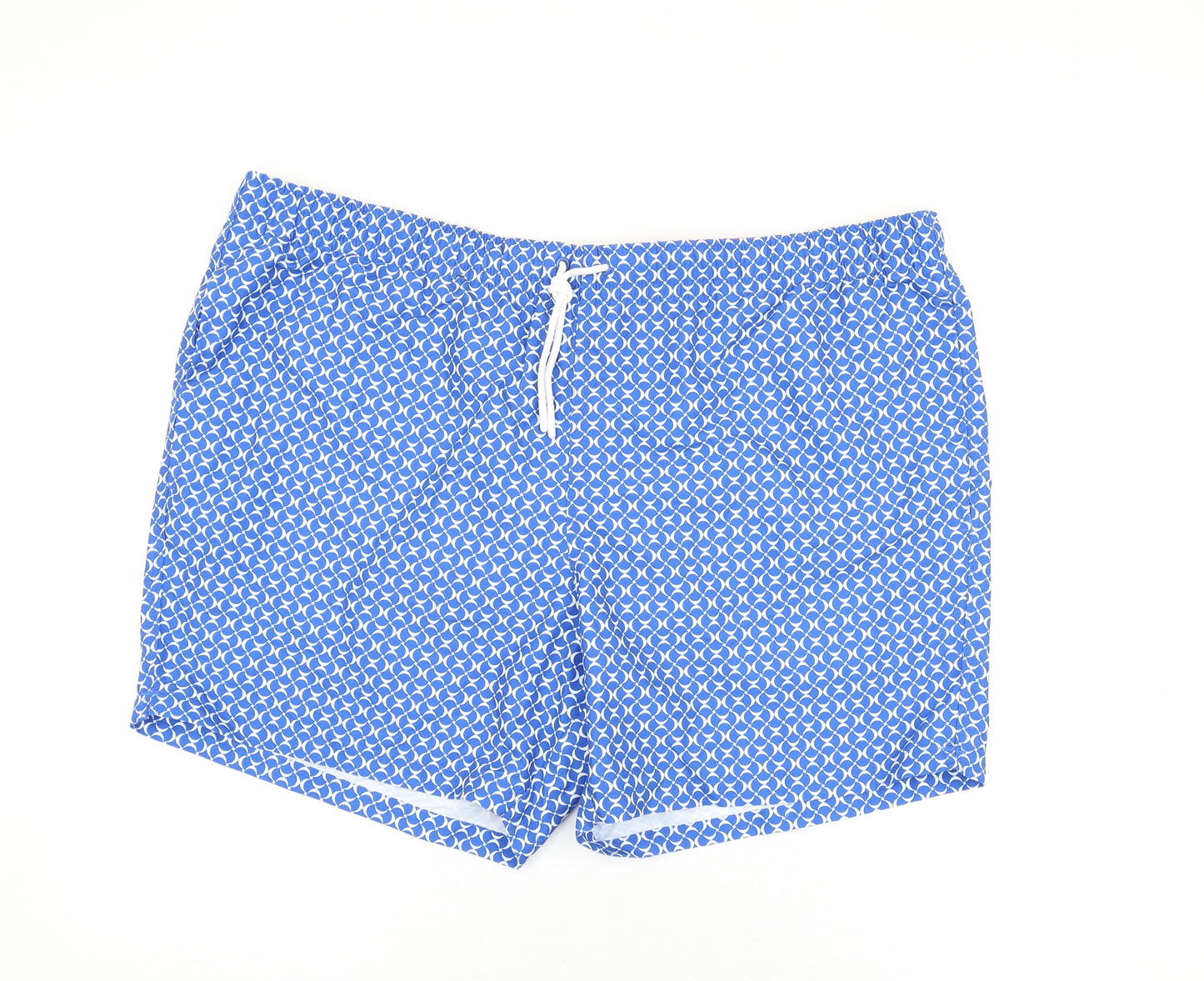 Marks and Spencer Mens Blue Geometric Polyester Bermuda Shorts Size 3XL Regular Drawstring