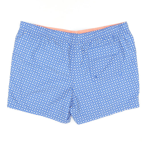 Marks and Spencer Mens Blue Geometric Polyester Bermuda Shorts Size 3XL Regular Drawstring