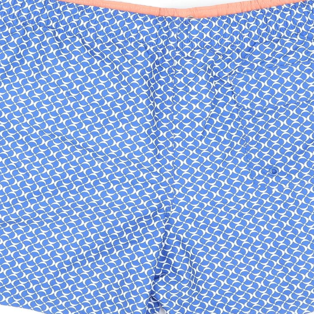 Marks and Spencer Mens Blue Geometric Polyester Bermuda Shorts Size 3XL Regular Drawstring