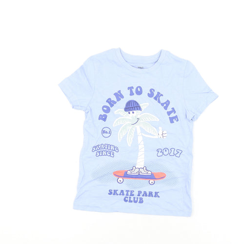 Marks and Spencer Boys Blue Cotton Basic T-Shirt Size 4-5 Years Round Neck Pullover - Born To Skate