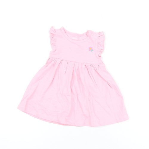 Marks and Spencer Girls Pink Cotton A-Line Size 3-6 Months Round Neck Snap