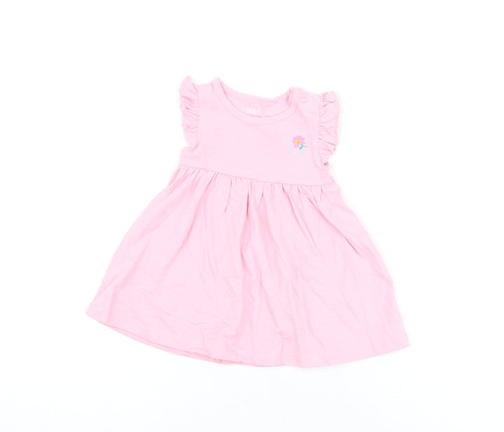 Marks and Spencer Girls Pink Cotton A-Line Size 3-6 Months Round Neck Snap